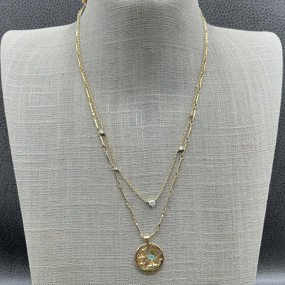 Wanderlust + Co Necklace Gold Tone Layered Moon Star Turquoise Pendant Womens